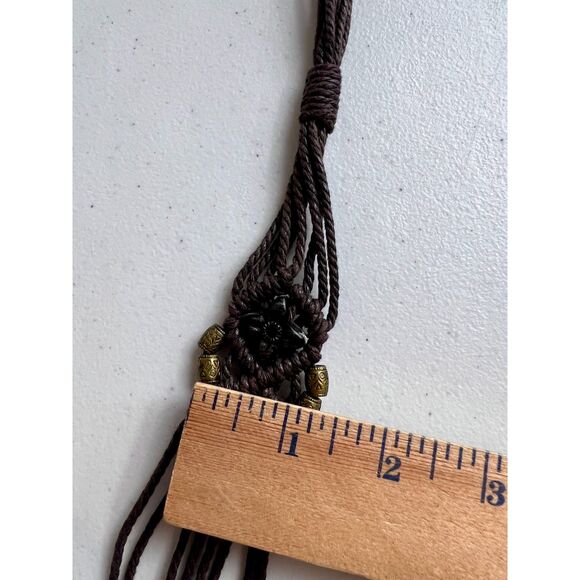 Brown Woven Boho Tie Belt Flower Beads Women's Size S / M (See Measurements) - Picture 7 of 8
